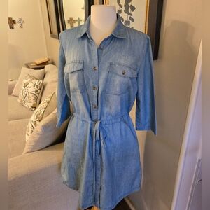 G.Kale: Denim Shirt Dress with Tie Waist